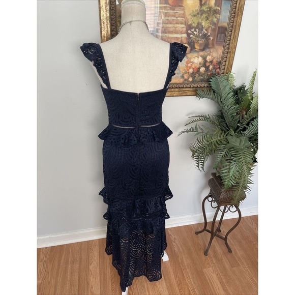 Women's CITY STUDIO 3 Tiers 5 Blue Lace Tea Length Stretch Cocktail Party Dress - Picture 10 of 12